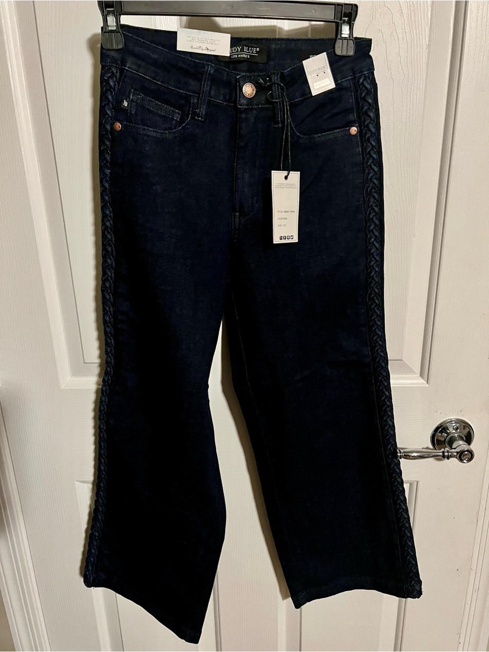 Judy Blue Dark Navy Braided-Trim Wide Leg capris Jeans